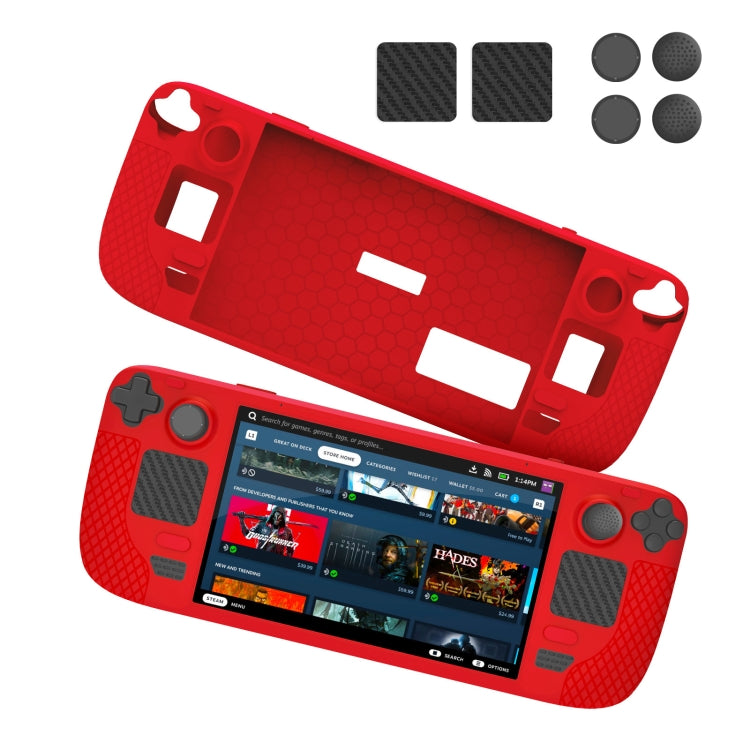 JYS JYS-SD011 For Steam Deck 7pcs/set Host Silicone Case With Joystick Cap+Touch Board Sticker Set, Red, Black, Blue