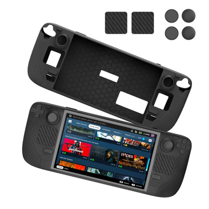 JYS JYS-SD011 For Steam Deck 7pcs/set Host Silicone Case With Joystick Cap+Touch Board Sticker Set, Red, Black, Blue