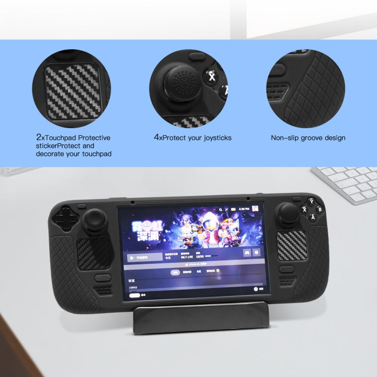 JYS JYS-SD011 For Steam Deck 7pcs/set Host Silicone Case With Joystick Cap+Touch Board Sticker Set, Red, Black, Blue
