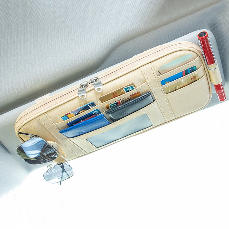 Car Driver License Storage Bag Sun Visor Sunglasses Card Holder, Beige