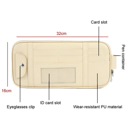 Car Driver License Storage Bag Sun Visor Sunglasses Card Holder, Beige