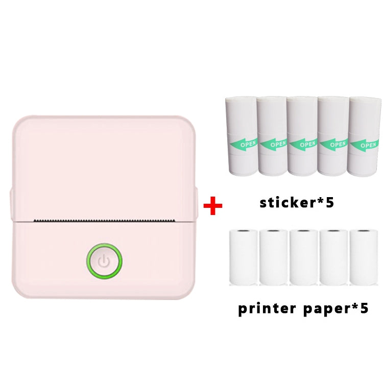 X6 200DPI Student Homework Printer Bluetooth Inkless Pocket Printer, Pink Printer Paper x1, White Printing Paper x1, Pink Printing Paper x5, White Printing Paper x5, Pink Sicker x5, White Sticker x5, Pink 5 Printer Paper+5 Stickers