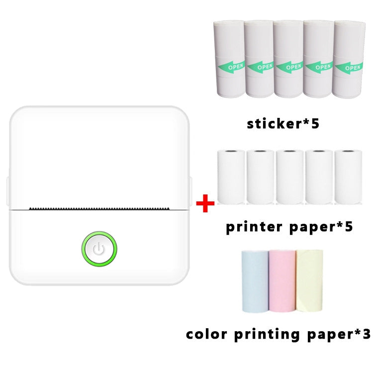 X6 200DPI Student Homework Printer Bluetooth Inkless Pocket Printer, Pink Printer Paper x1, White Printing Paper x1, Pink Printing Paper x5, White Printing Paper x5, Pink Sicker x5, White Sticker x5, Pink 5 Printer Paper+5 Stickers