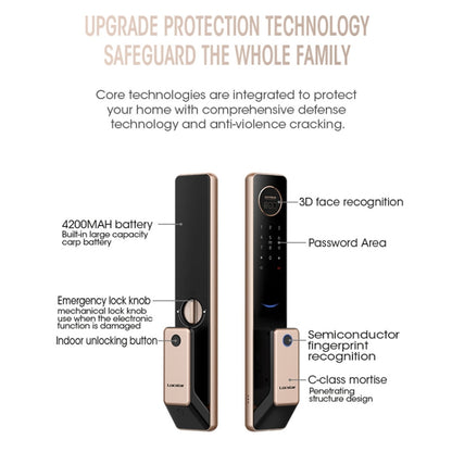 T100A  3D Face Recognition Fingerprint Code Card Digital Door Lock, T100A Space Gray, T100A Rose Gold