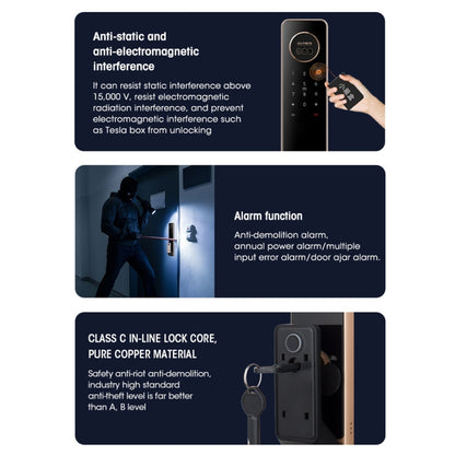 T100A  3D Face Recognition Fingerprint Code Card Digital Door Lock, T100A Space Gray, T100A Rose Gold