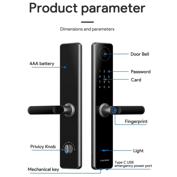 A60 Smart Fingerprint Password Door Lock With Doorbell, Basic Version Gray, Basic Version Gold, Tuya APP Version Gray, Tuya APP Version Gold