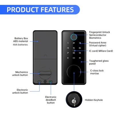 C87 Automatic Fingerprint Lock Entry Door Password Smart Lock, C87 Black