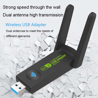 1300Mbps Wireless Network Card Gigabit Dual Band 5G Driverless Computer USB Network Card, 600m, 1300m