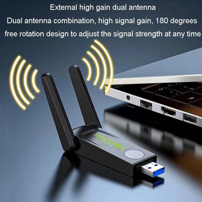 1300Mbps Wireless Network Card Gigabit Dual Band 5G Driverless Computer USB Network Card, 600m, 1300m