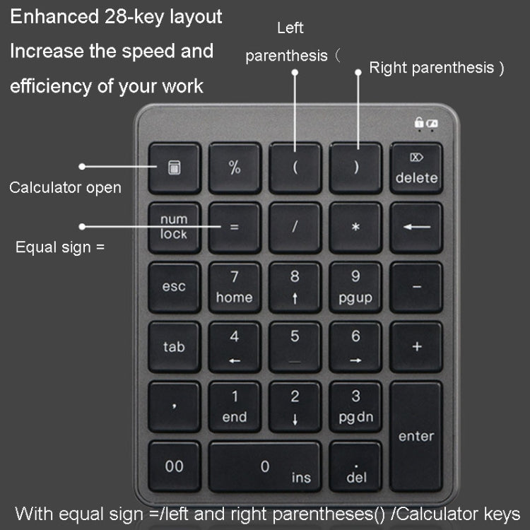 KN-980 28 Keys Portable Wireless Digital Quiet Keypad Computer External Digital Password Keypad