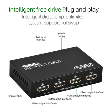 FJGEAR FJ-SM4K104 HD Audio/Video Splitter HDMI 1 In 4 Splitter
