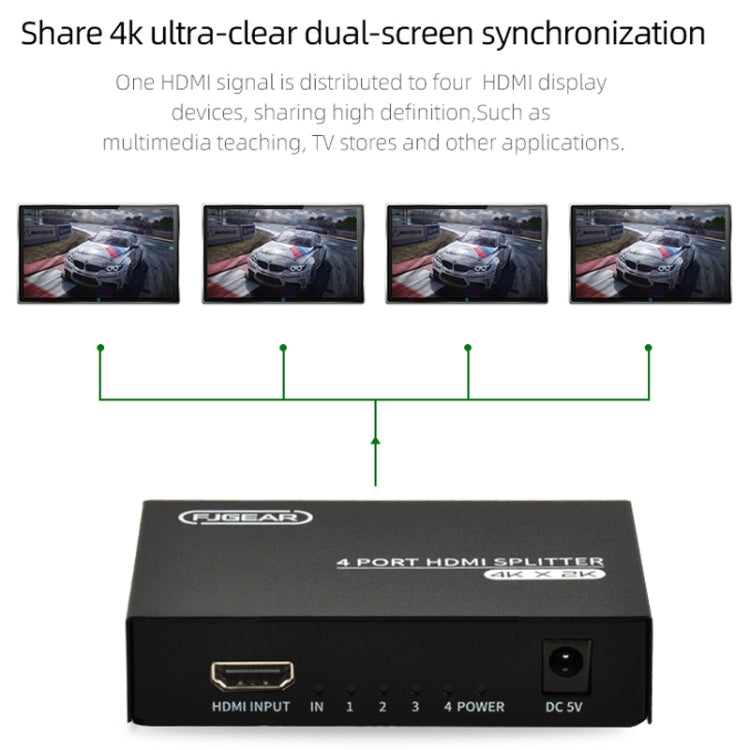 FJGEAR FJ-SM4K104 HD Audio/Video Splitter HDMI 1 In 4 Splitter