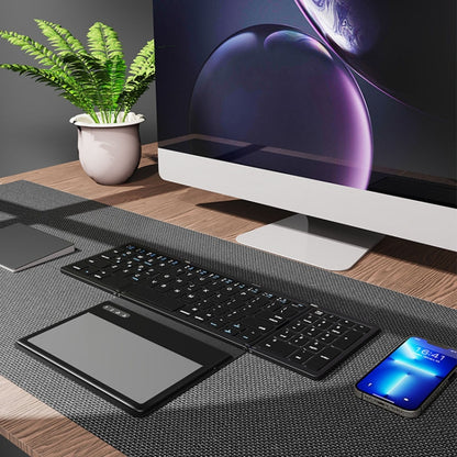 Leather Wireless Bluetooth Keyboard With Touch-Pad Multi-System External Portable Universal Keypad, B055 (Black)