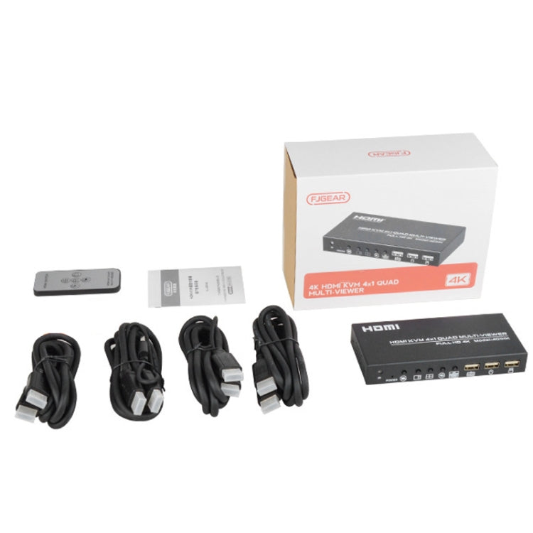 FJGEAR FJ-401HK 4 Ports HDMI KVM Video Splitter With IR Remote Controller, FJ-401HK