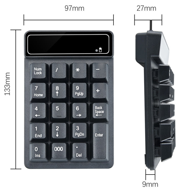 K3 19 Key 2.4G Wireless Mini Digital Keyboard Suspension Machinery Keypad, K3 (Black)