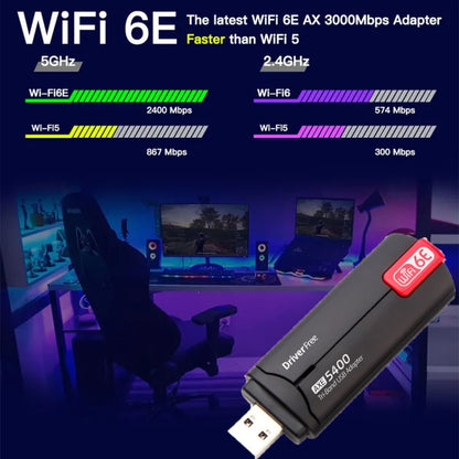AX5400M 2.4G/5G/6G WIFI 6E Standard USB 3.0 Network Card WIFI Transmitter Receiver, Black, Red