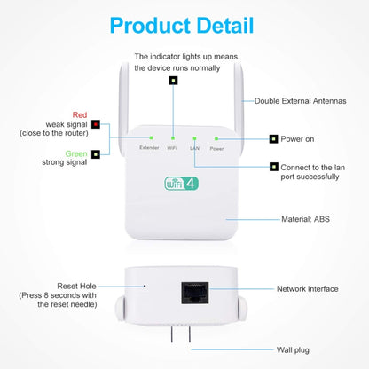 2.4G 300M Wi-Fi Amplifier Long Range WiFi Repeater Wireless Signal Booster, US Plug White, EU Plug White, UK Plug White, US Plug Black, EU Plug Black, UK Plug Black