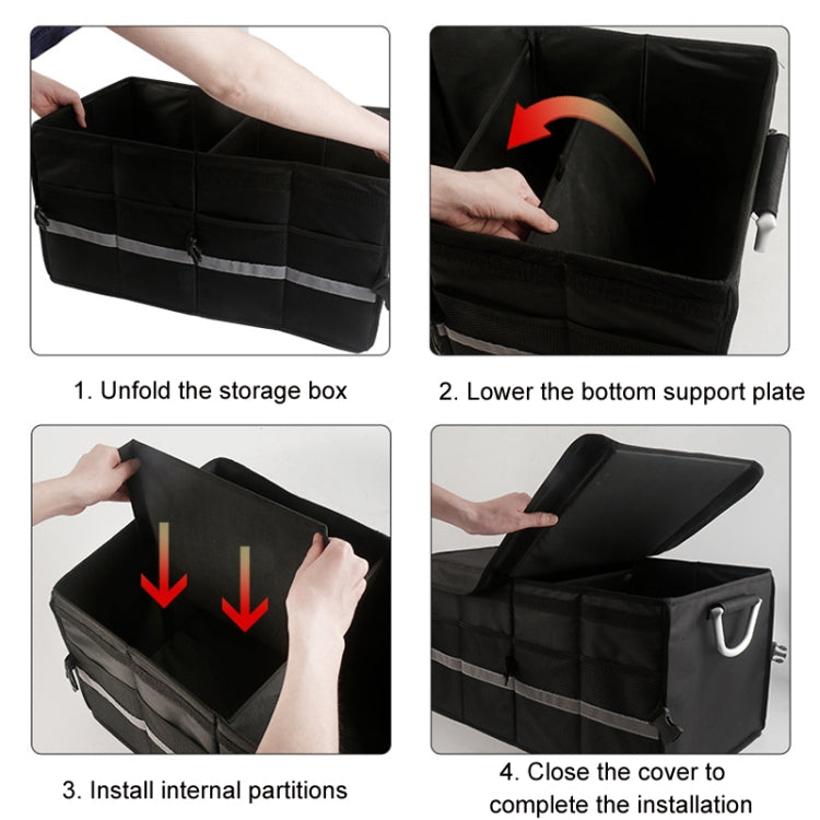 Car Trunk Storage Box Oxford Cloth Folding Organizer With Reflective Strips, Large Gray, Small Gray