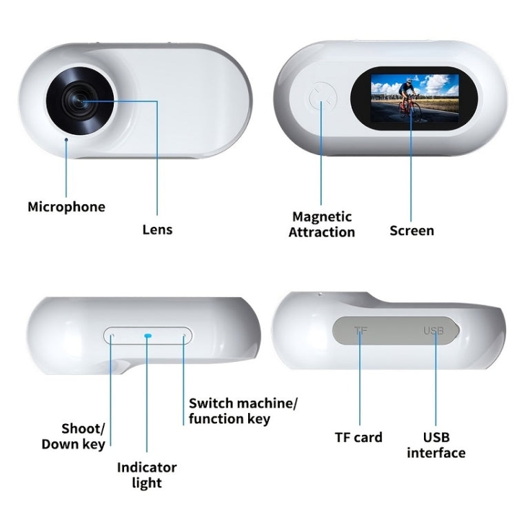 Magnetic Thumb Camera Portable HD Camera For Outdoor Cycling, Standard+Pet Silicone Collar