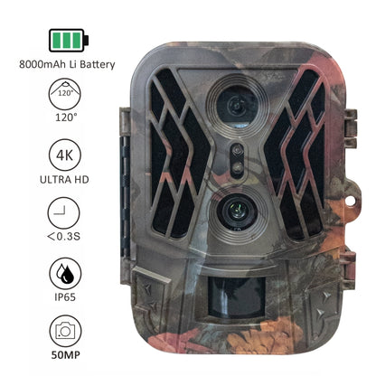 50MP+4K Dual Lens Outdoor Rainfall Fog Infrared Trace Hunting Camera, HC-950A