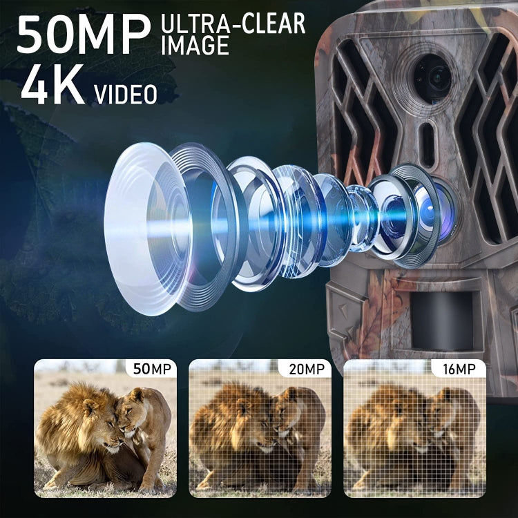 50MP+4K Dual Lens Outdoor Rainfall Fog Infrared Trace Hunting Camera, HC-950A