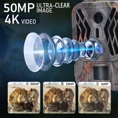 50MP+4K Dual Lens Outdoor Rainfall Fog Infrared Trace Hunting Camera, HC-950A
