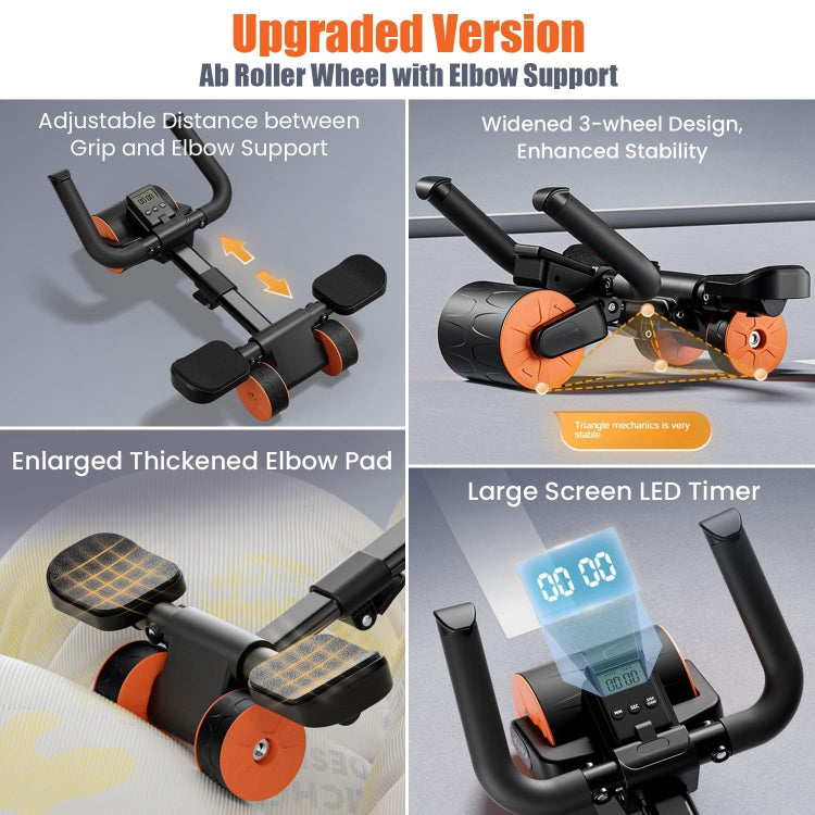 Elbow Support Abdominal Roller Wheel Automatic Rebound Ab Machine with Knee Pad and Timer