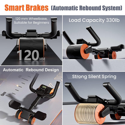 Elbow Support Abdominal Roller Wheel Automatic Rebound Ab Machine with Knee Pad and Timer