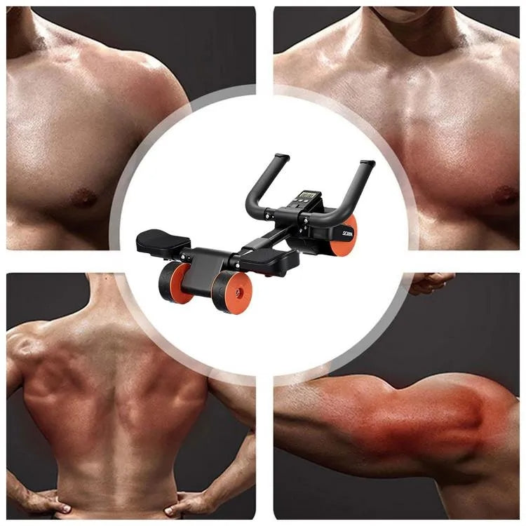 Elbow Support Abdominal Roller Wheel Automatic Rebound Ab Machine with Knee Pad and Timer