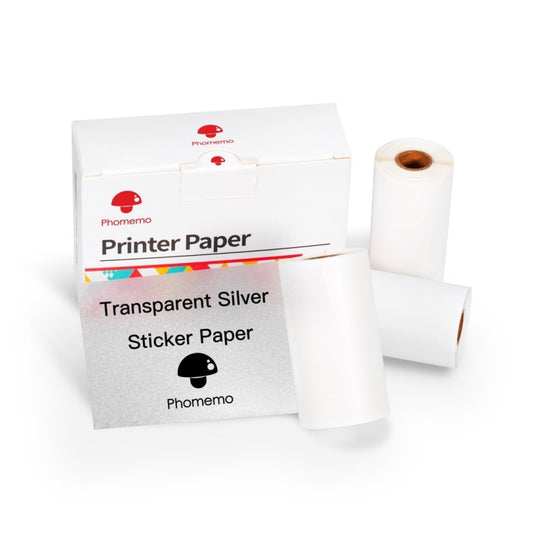 For Phomemo M02 / M02S / M02Pro 3rolls /Pack 50mm Anti-Dry Glue Thermal Labels, White Glitter Full Transparent Bottom