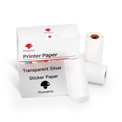 For Phomemo M02 / M02S / M02Pro 3rolls /Pack 50mm Anti-Dry Glue Thermal Labels, White Glitter Full Transparent Bottom