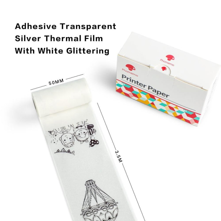 For Phomemo M02 / M02S / M02Pro 3rolls /Pack 50mm Anti-Dry Glue Thermal Labels, White Glitter Full Transparent Bottom