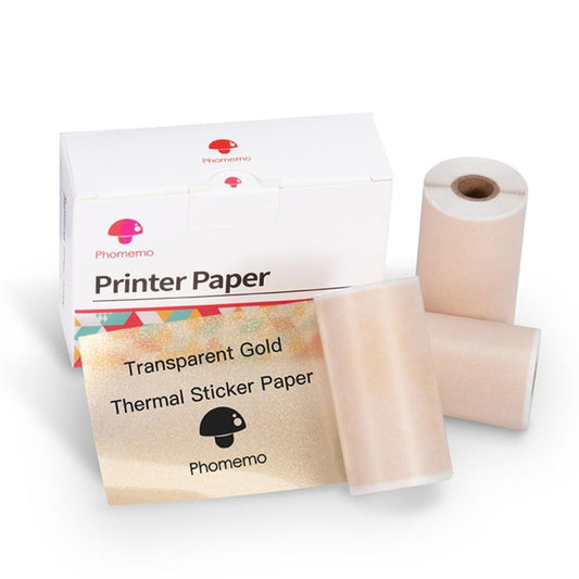 For Phomemo M02 / M02S / M02Pro 3rolls /Pack 50mm Thermal Label Printing Paper For Sticker Printer With Black Letter On Gold Powder Background, Gold Powder Bottom