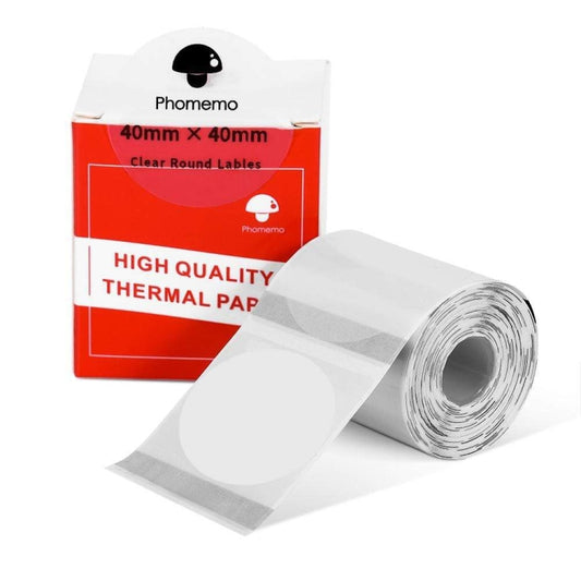 For Phomemo M110 / M200 180pcs /Roll 40x40mm Circular Transparent Self-Adhesive Tag, 180pcs /Roll 40x40mm Circular Transparent