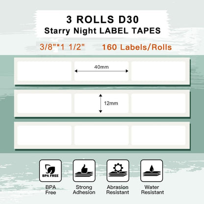 For Phomemo D30 3rolls /Pack 12 X 40mm Stars Thermal Labels