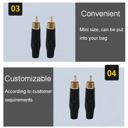 Pure Copper Soldered RCA Male Audio/Video Plug Assembled With AV Lotus Connector, Black