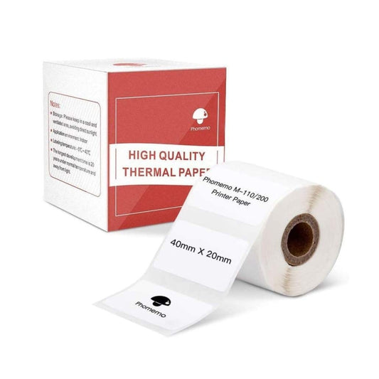 For Phomemo M110 / M200 300pcs /Roll 20x40mm Square Self-Adhesive Thermal Labels On White Background, 300pcs /Roll 20x40mm