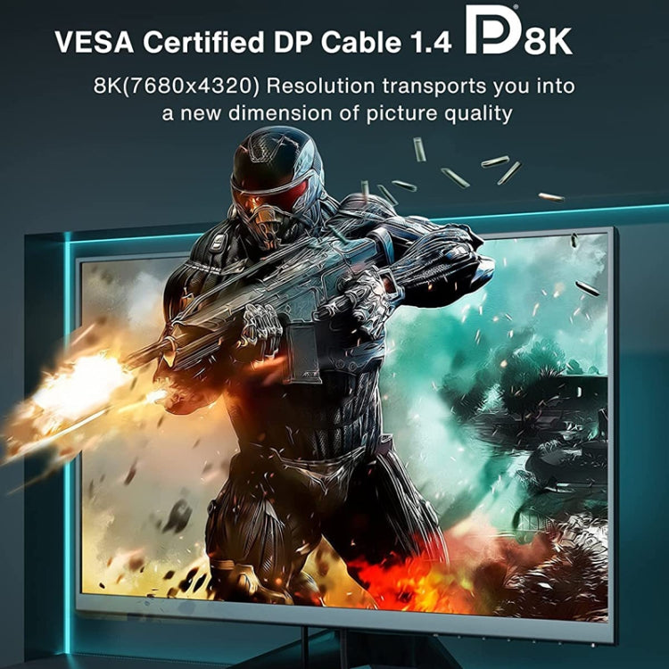 DP Cable 8K Computer Monitor Connection Cable 30AWG OD6.3MM With Nylon Mesh, 1m, 3m, 1.5m