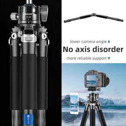 Carbon Fiber Portable Folding Tripod SLR Camera Low Gravity Center Gimbal Photography Bracket, BEXIN RC254, BEXIN RC254+LH-28