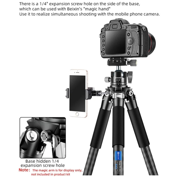 Carbon Fiber Portable Folding Tripod SLR Camera Low Gravity Center Gimbal Photography Bracket, BEXIN RC254, BEXIN RC254+LH-28