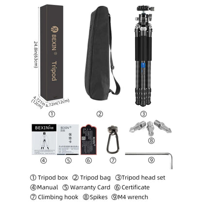 Carbon Fiber Portable Folding Tripod SLR Camera Low Gravity Center Gimbal Photography Bracket, BEXIN RC254, BEXIN RC254+LH-28