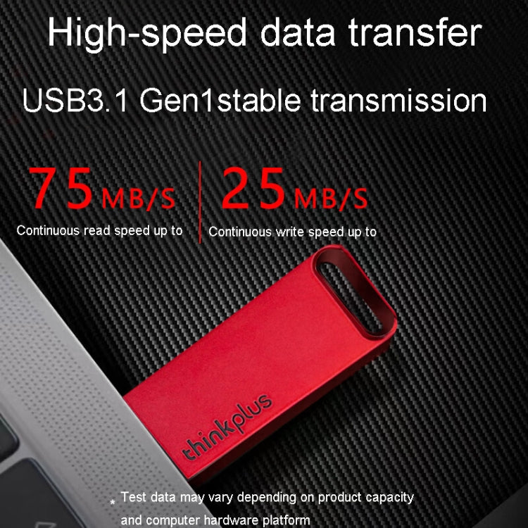 Lenovo Thinkplus TU100 USB3.1 High Speed Flash Drive Mini USB Memory Disk With Metal Plug And Cap, TU100 128G(Red)