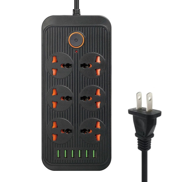 A07 2m 3000W 6 Plugs + 6-USB Ports Multifunctional Flame-retardant Socket with Switch, UK Plug, US Plug