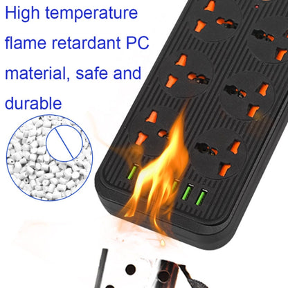 A07 2m 3000W 6 Plugs + 6-USB Ports Multifunctional Flame-retardant Socket with Switch, UK Plug, US Plug