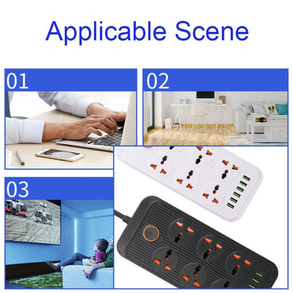 A07 2m 3000W 6 Plugs + 6-USB Ports Multifunctional Flame-retardant Socket with Switch, UK Plug, US Plug