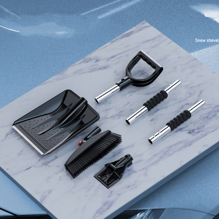 3-in-1 Car Snow Shovel Brush Kit Stainless Steel Retractable Ice Scraper, Silver, Black