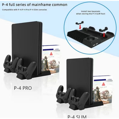 For PS4/PS4 Pro/PS4 Slim Host iplay Dual-seat Charging Multi-function Cooling Base Storage Bracket, HBP-192