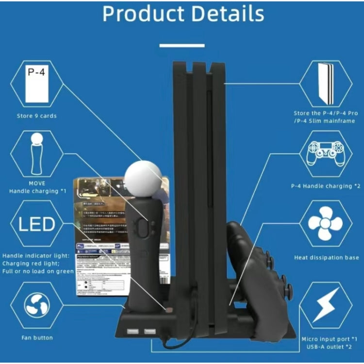 For PS4/PS4 Pro/PS4 Slim Host iplay Dual-seat Charging Multi-function Cooling Base Storage Bracket, HBP-192