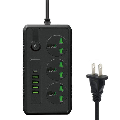 B09 2m 3000W 3 Plugs + PD + 4-USB Ports Multifunctional Flame-Retardant Socket With Switch, UK Plug, US Plug