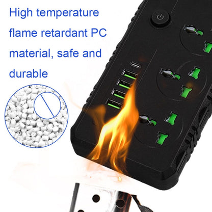 B09 2m 3000W 3 Plugs + PD + 4-USB Ports Multifunctional Flame-Retardant Socket With Switch, UK Plug, US Plug